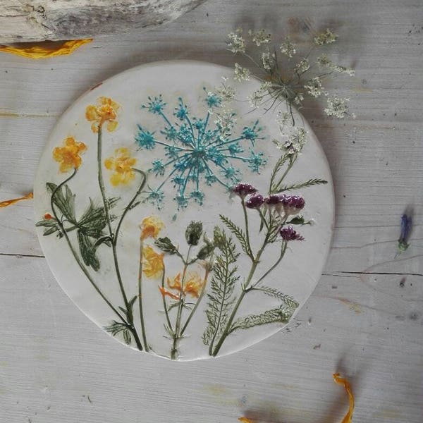 ceramic framework with real wild flowers and leaves/gipsy/hand painted/flowers/ colorful/one of a kind/boho/ botanical/marriage gift/natural