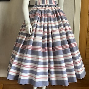 Red, white and blue stripe 1950s style full skirt. Vintage style cotton skirt. Handmade skirt.