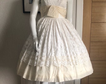 Late 1950's lace and silk wedding dress