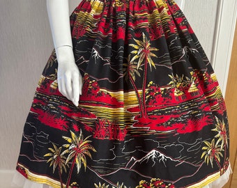 Original 1950s Hawaiian tropical island novelty print skirt. Summer skirt. 1950s skirt. Vintage skirt.