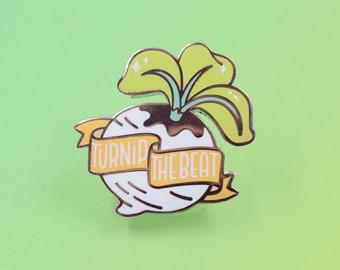 Turnip the Beat pin | video game turnip veggie pin | cute kawai vegetable brooch | gamer reference money value turnip pin