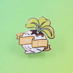 Turnip the Beat pin | video game turnip veggie pin | cute kawai vegetable brooch | gamer reference money value turnip pin