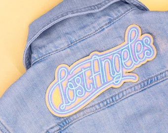 Lost Angeles rainbow embroidered patch | LA neon like tube patch | summer vibes typography design