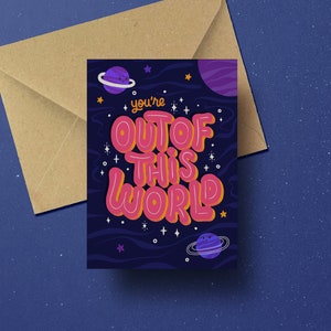 Vous êtes à tomber par terre ! carte | planètes mignonnes et illustration de l'espace carte postale pour un ami de la famille | carte de citation d'amour | amoureux de la planète spatiale