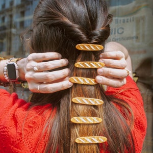 French baguette mini hair clip-parisian style hair accessory for her |french bread boulangerie viennoiserie hair barrette cafe style for her