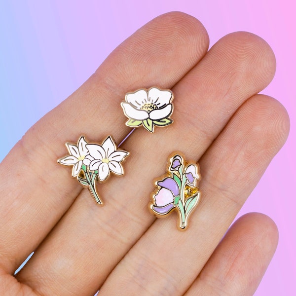 Magical flower pin set | beautiful summer flower mini pins | colourful nature enamel pin | magical flower mythology brooch board fillers