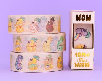 Anan-ass party Washi tape|pineapple butt characters in different outfits|various fruity pineapple tush illustration for scrapbooking planner