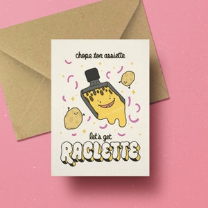 Chope ton assiette let's get raclette card | carte raclette en francais pour une soiree raclette a la maison | amoureux du fromage