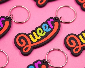 Queer PVC keychain | LGBTQ+ rainbow queer colorful keychain | Pride Month, LBGTQ, Gay, Lesbian, Trans, Queer, Non Binary, Bisexual