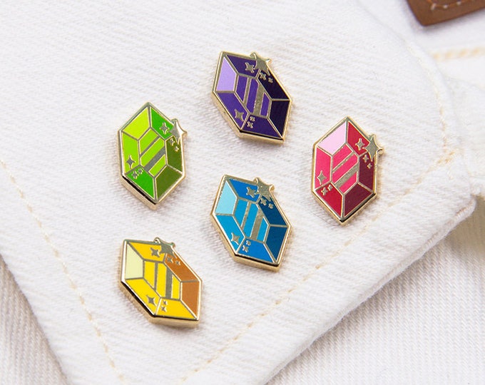 Mini Gem hard enamel pin | crystal cute mini multicolour gamer diamond brooch | money gemstones board fillers