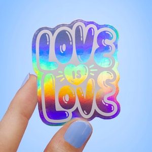 Love is love holographic sticker | rainbow holographic pride LGBTQ equality love wins sticker |computer phone accessory water bottle sticker