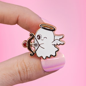 Valentine love ghost enamel pin | candy heart hat Brooch glow in the dark | board filler pins |adorable gift for him for her halloween lover