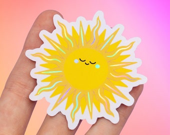 Ensemble d'autocollants holographiques arc-en-ciel soleil lune et étoiles | Stickers kawaii ciel nocturne pour agendas et journaux