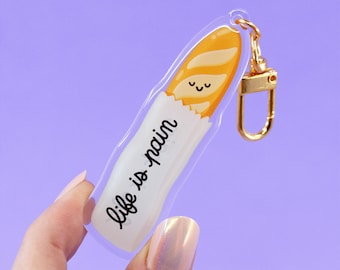 Parijs stokbrood life is pain sleutelhanger, grappige acryl tashanger sleutelhanger, stokbrood accessoire