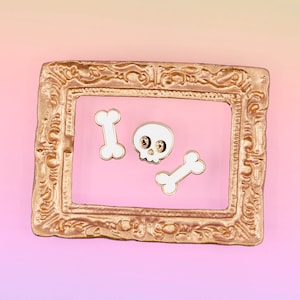 Skull & Bones glow pin set | kawaii skull and bone enamel pins  | Cute and Creepy glow in the dark Brooch | board filler pins | mini bones