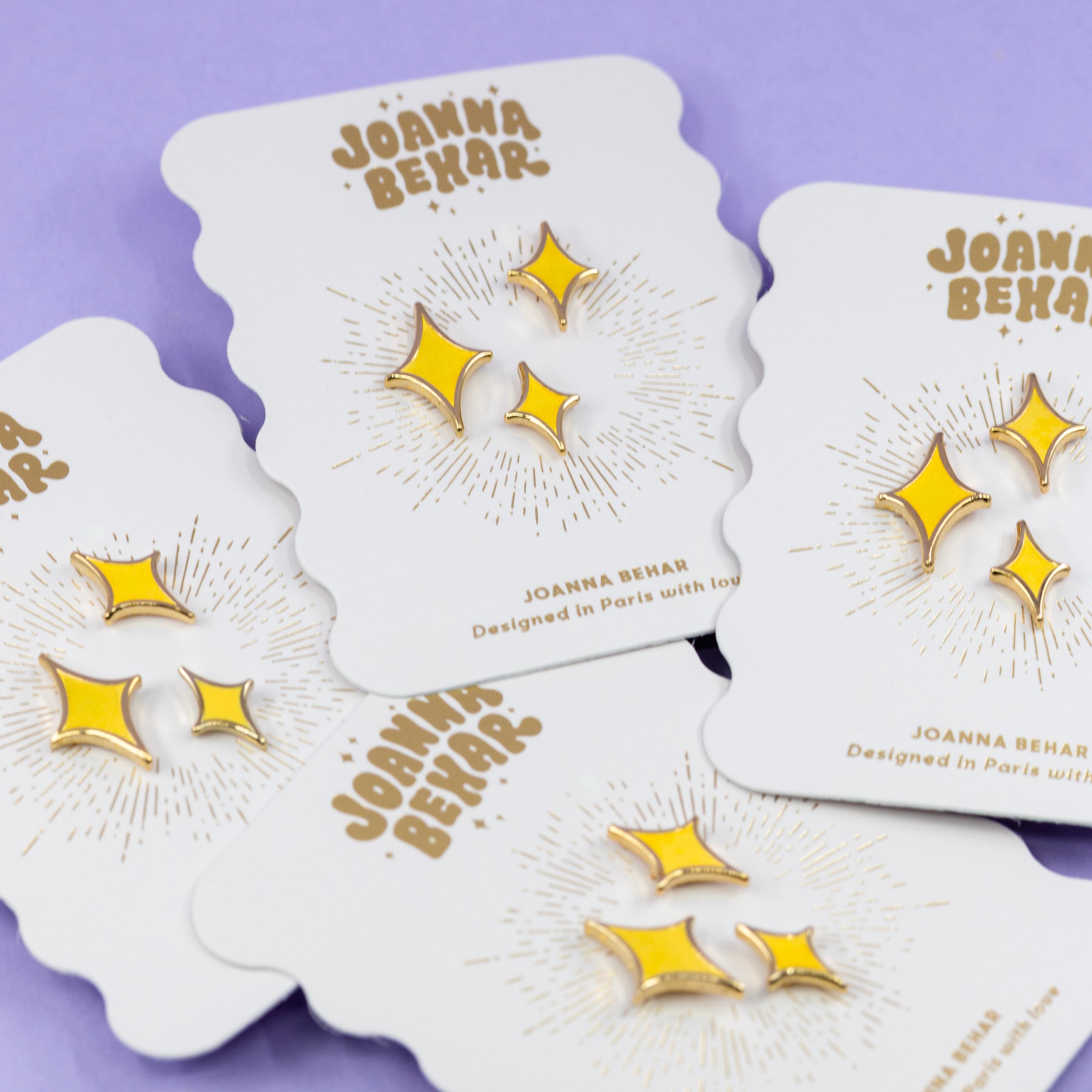 Shiny Sparkle Emoji Enamel Pins | Set of 3 Kira Kira Stars Brooch