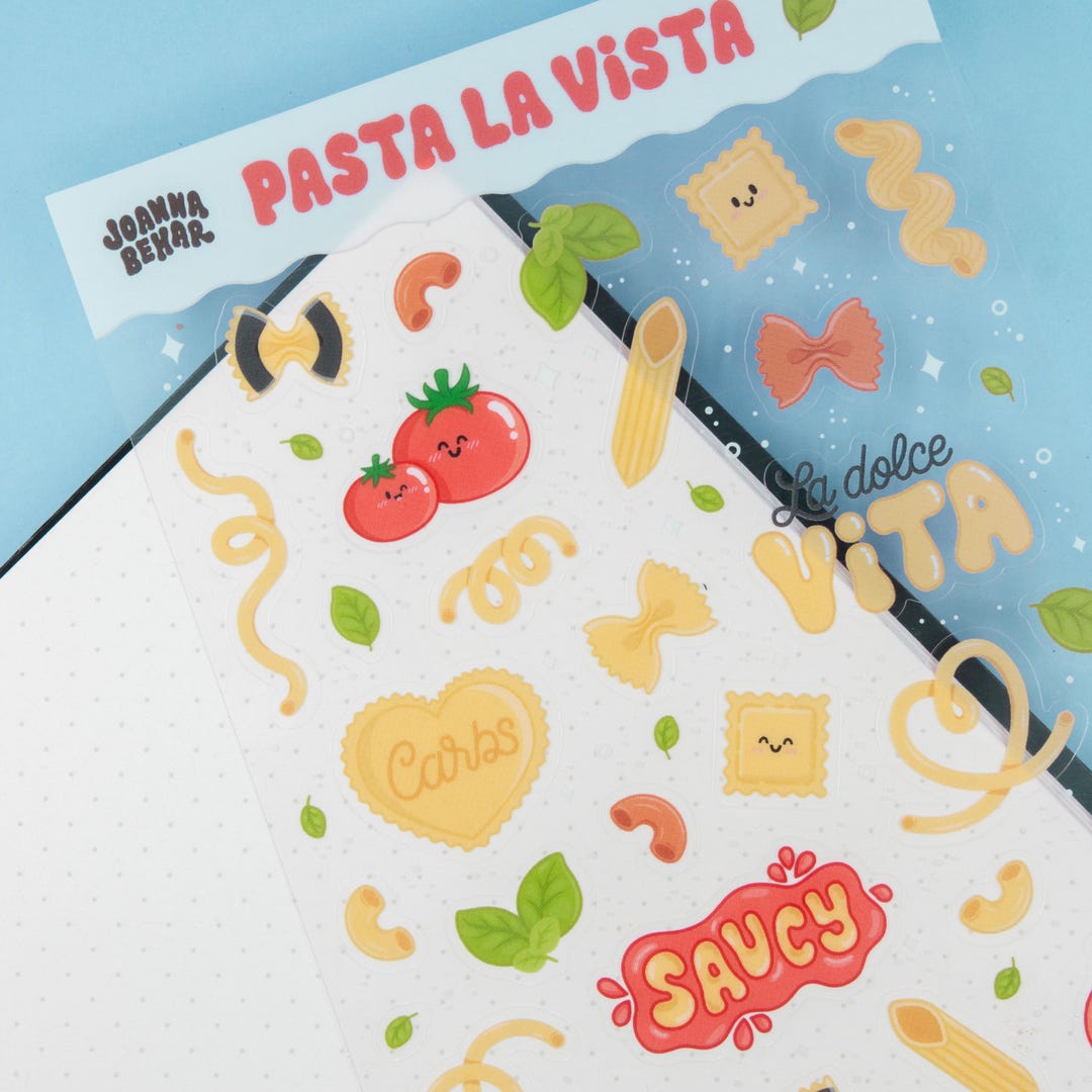 Pasta Sticker Real Pasta La Vista Sticker Sheet | Kawaii Italy Carbs Clear Stickers for ...