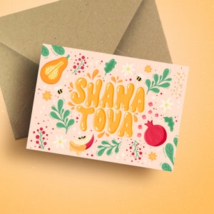 Shana Tova Carte postale | Rosh Hashana saluant meilleurs voeux carte de vacances juive | carte de nouvel an juif pomme et miel douce année