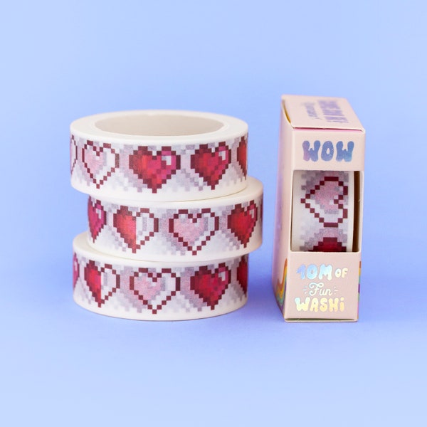 Heart Pixelated detail washi tape | kawai pixel art rice paper journaling stationery scrapbooking tape | lifeline journal tape gamer