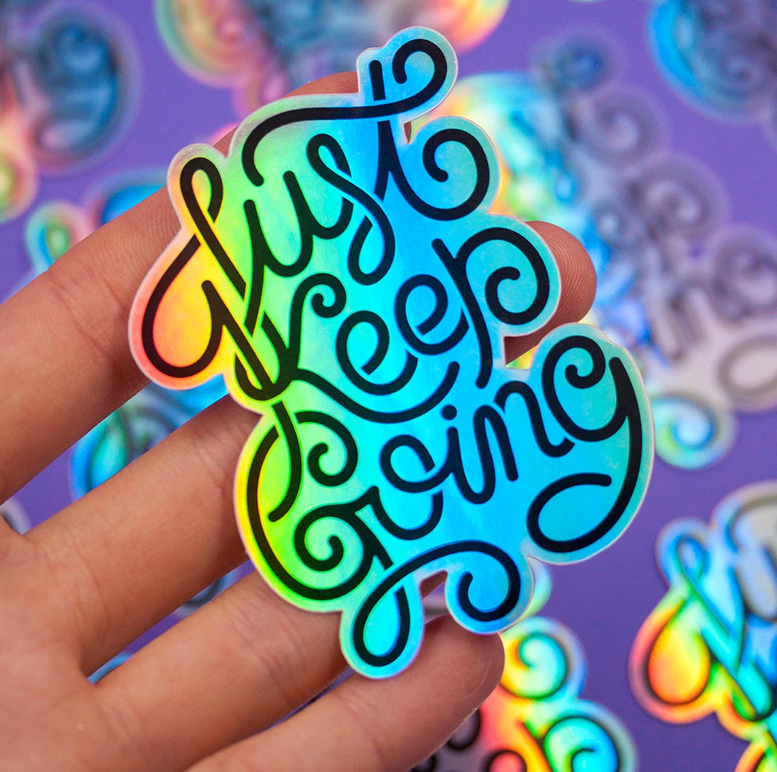 Just Keep Going Holographic Rainbow Stickers | Motivational Message ...