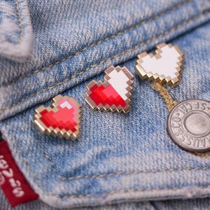 Pixel heart pin set | cute pixelated hearts full half or empty heart | legend gamer N64 love heart | life level pixel heart board fillers