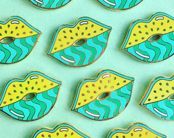 Yellow Watermelips pin | cute yellow watermelon lips mouth fruity enamel pin | gift for her jacket flair fruit