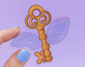 Winged door key transparent clear magical sticker | magic school cute stickers, laptop, journal, planners, bujo, phone case, water bottle