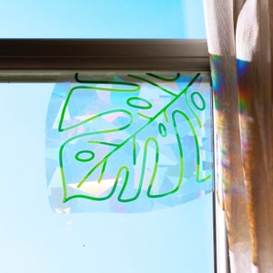 Monstera leaf corner Suncatcher decal | rainbow maker sun catcher nature window sticker | suncatcher plant nature leaf corner home inspo