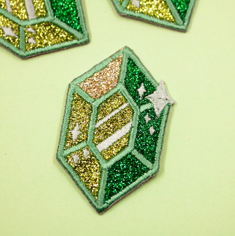 Gem glitter embroidered patches glittery video game crystal patches rupee gamer cute kawaii shiny patch legend gamer jacket accessory image 2