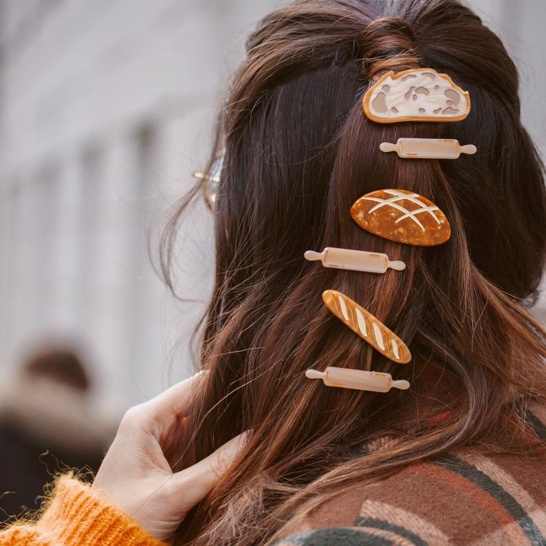French baguette mini alligator clip | parisian style hair accessory | bread boulangerie viennoiserie barrette cafe style image 12