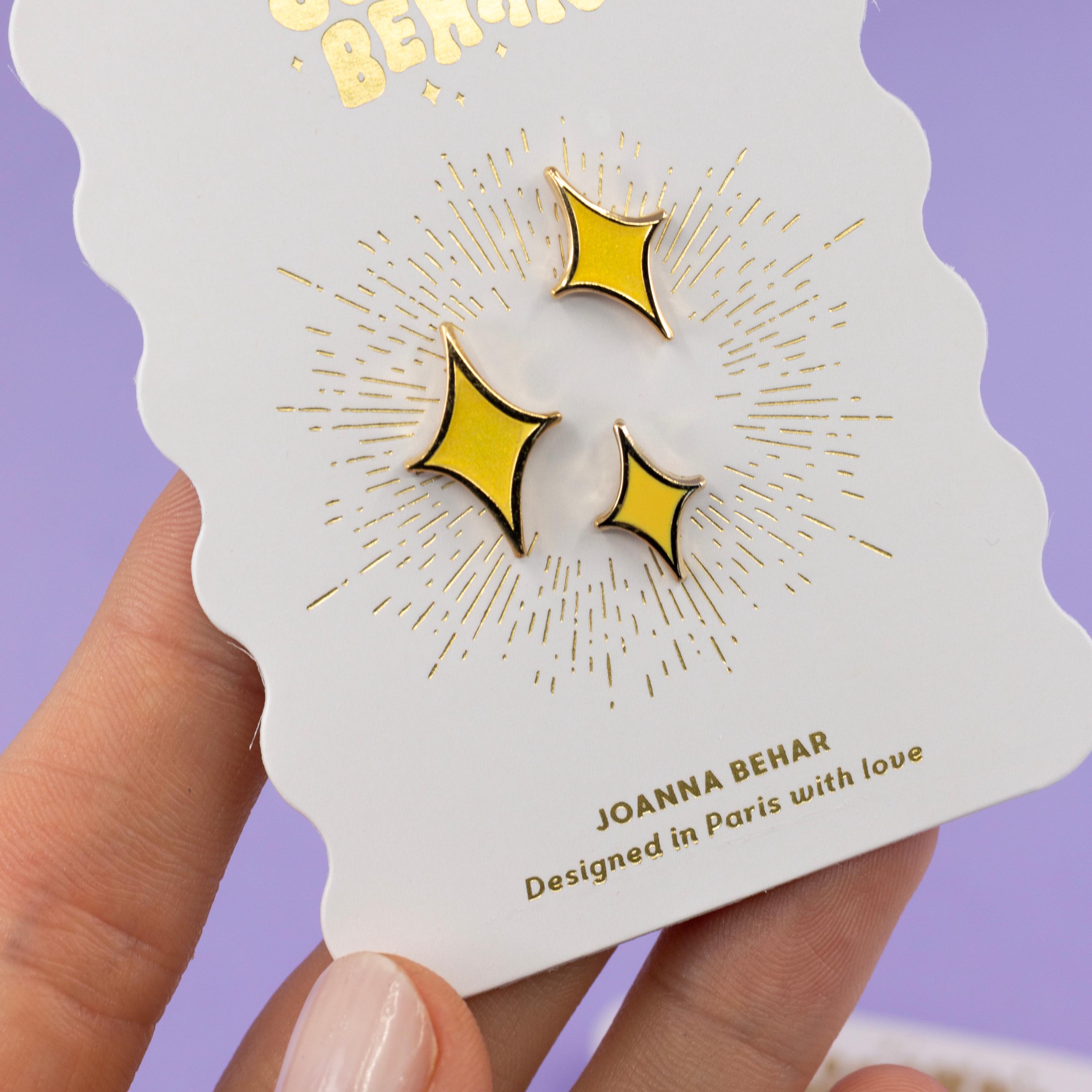 Shiny Sparkle Emoji Enamel Pins | Set of 3 Kira Kira Stars Brooch