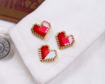 Pixel heart pin set | cute pixelated hearts full half or empty heart | legend gamer N64 love heart | life level pixel heart board fillers