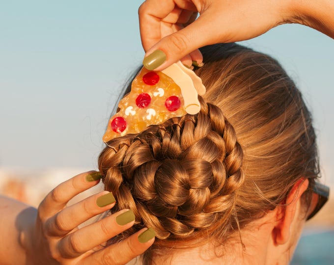 Pepperoni mushroom Pizza Hair Claw Clip | Large Acetate Food Hair Accessory