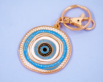 KEM GÖZ greek turkish evil eye hard enamel metal keychain | lucky charm eye modern wish protection