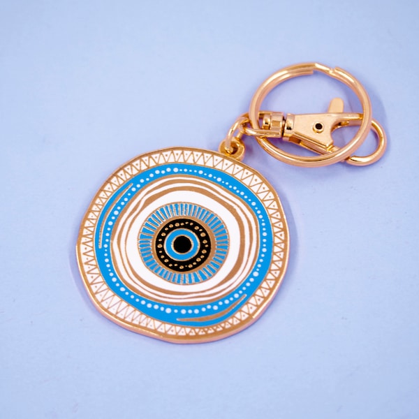 KEM GÖZ greek turkish evil eye hard enamel metal keychain | lucky charm eye modern wish protection