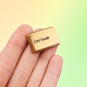control freak keyboard key enamel pin - computer keyboard control key design brooch - gold keycap design enamel pin