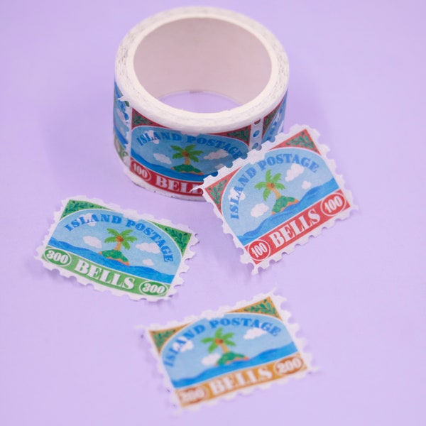 SALE ! Bell stamps washi tape | cute island stamp detachable rice paper journaling scrapbooking tape | bell money crossing aesthetic