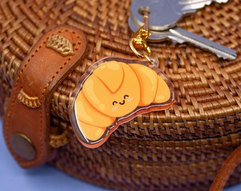 Parijs kawaii croissant acryl sleutelhanger, illustratie bakkerij Parijse sleutelhanger, sleutelhangers, croissant, stokbrood, Pain au Chocolat, Eiffeltoren