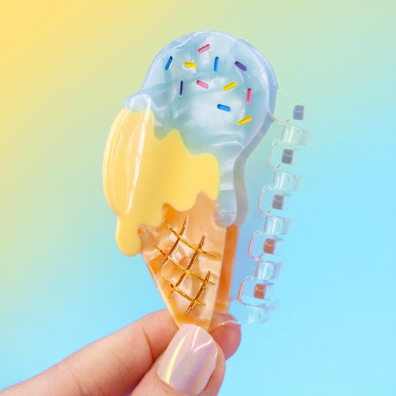 Cute Ice Cream Hair Claw Clip | Adorable Dessert Acetate Accessory for Summer sugar Hairstyles Kawaii