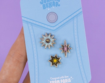 Celestial Stars variant mini pin set! - cute kawai stars sparkle pins - mini star starry brooch emoji pins