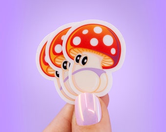 Cheeky Mushroom clear vinyl sticker  | mushroom stickers | cute cottage core laptop phone transparent sticker | kawaii planner sticker fungi