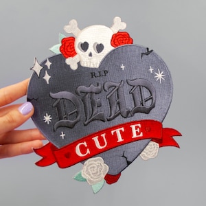 Dead Cute XL Back patch Jacket Backpatch Pastel Witch Patch Skull and heart kawai sparkle roses pastel goth style embroidered image 2