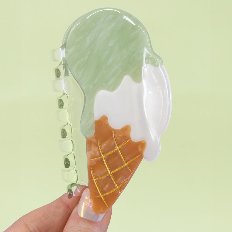 Cute Ice Cream Hair Claw Clip | Adorable Dessert Acetate Accessory for Summer sugar Hairstyles Kawaii Matcha & Vanilla