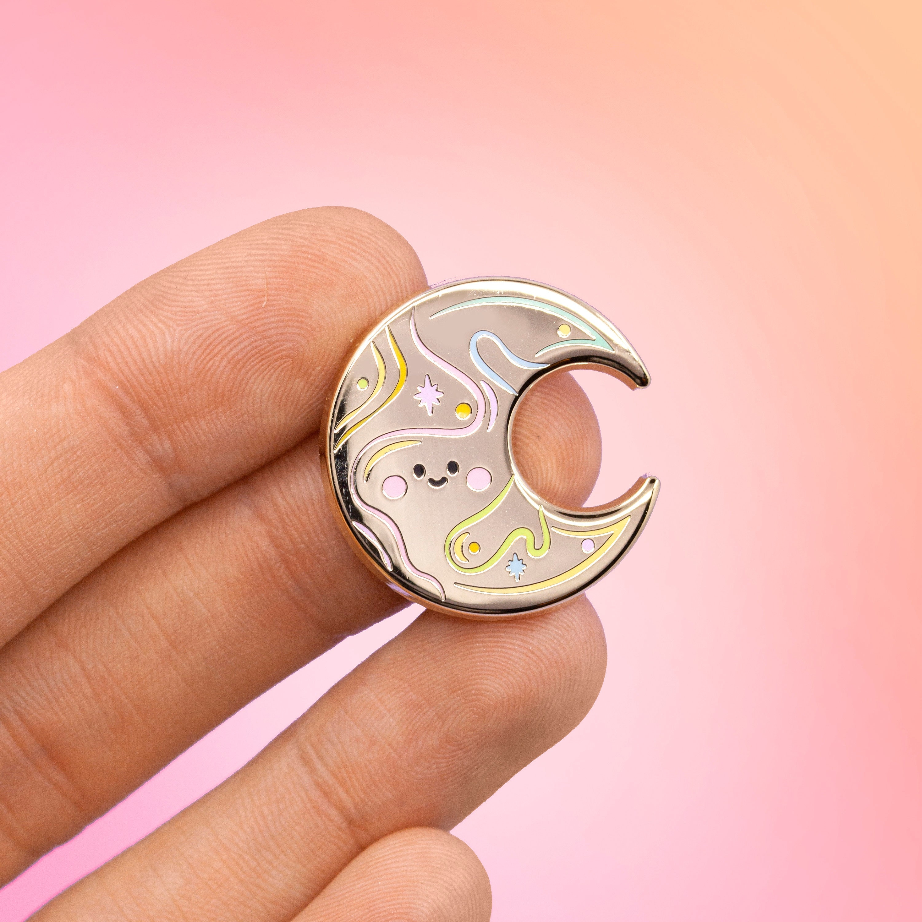 moon✩︎⡱さんの専用ページ ！！！ Celestial Multicolor Moon Pin - Rainbow Gold Cute Happy Moon