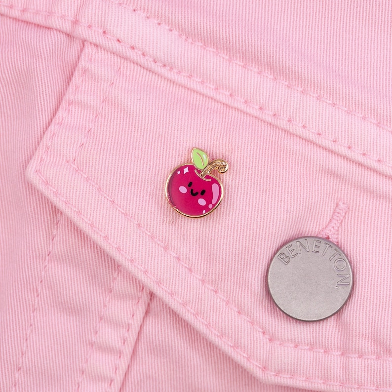 Extra mini cherry pin kawaii chilling fruit summer enamel pin gold sweet jacket bag accessory gift for her gift for him cherries image 2