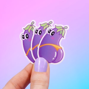 Eggplant tush clear vinyl sticker | vegetable kawaii | veggie aubergine booty butt stick on | laptop phone sticker weatherproof
