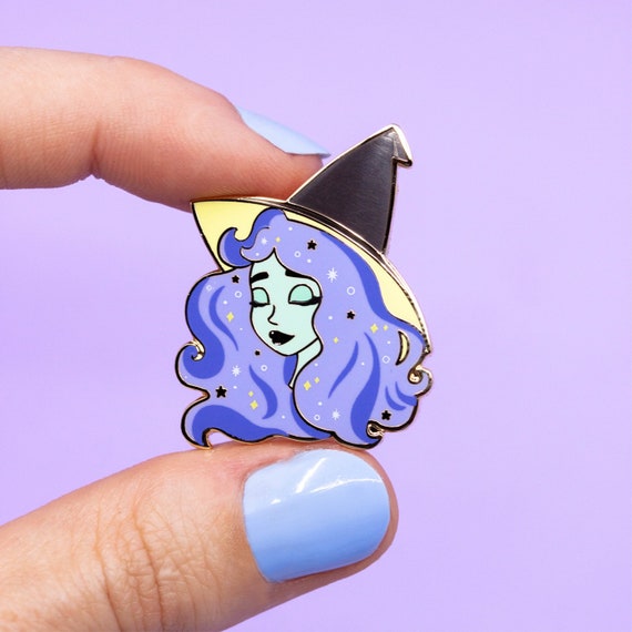 Witch Enamel pin | witchcraft purple hair brooch | pink hair witchy vibes energy | dreamy magical pin | glitter hair | pastel goth halloween