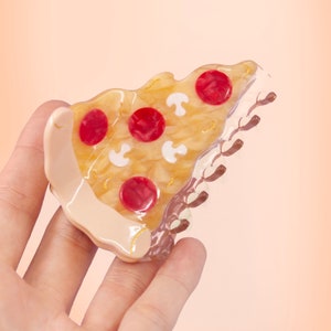 Pizza slice hair claw | Pepperoni mushroom pizza lover hair clip | funny acetate hair accessory cheesy | yum foodie gift for her pizza love