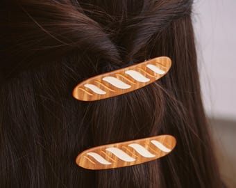 French baguette barrette - parisian style hair accessory | bread boulangerie viennoiserie hair barrette clip cafe style for her