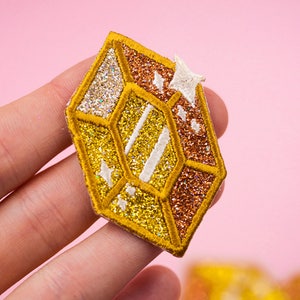 Gem glitter embroidered patches glittery video game crystal patches rupee gamer cute kawaii shiny patch legend gamer jacket accessory image 3